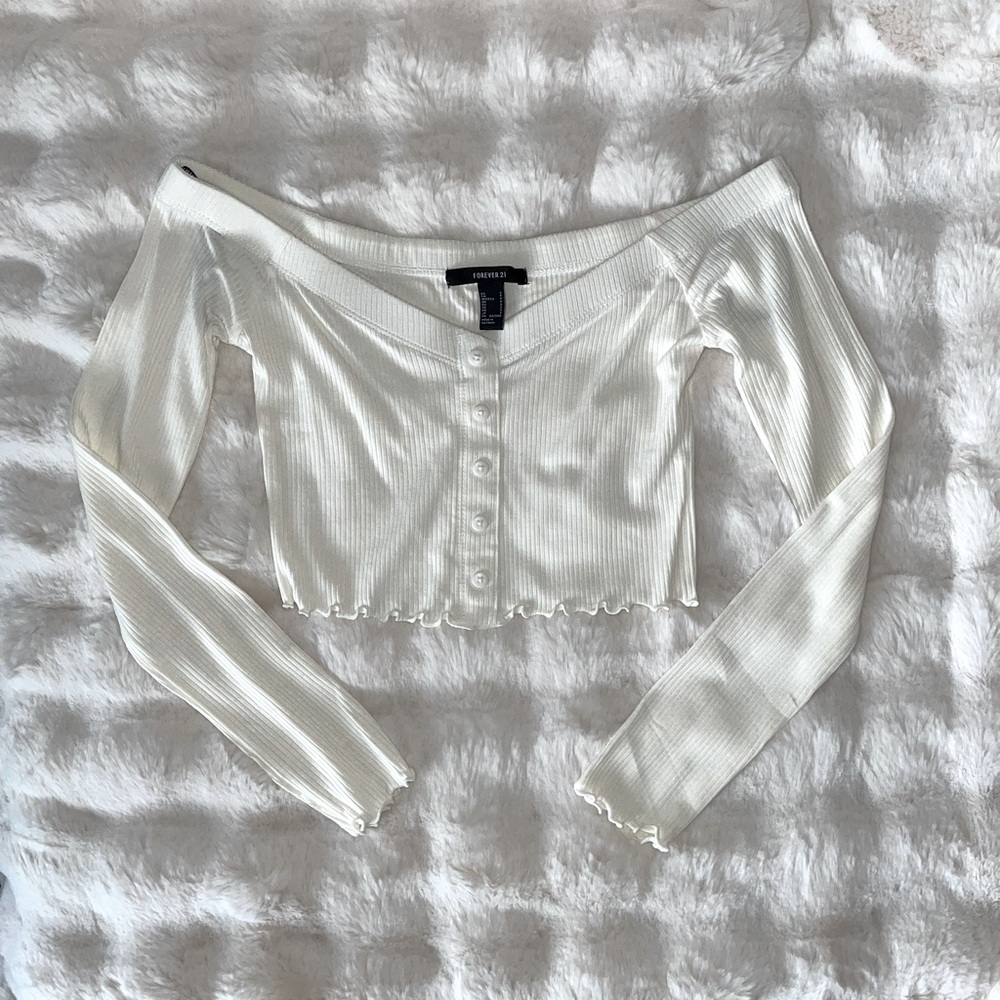 Forever 21 Lettuce Edge Off The Shoulder Crop Top